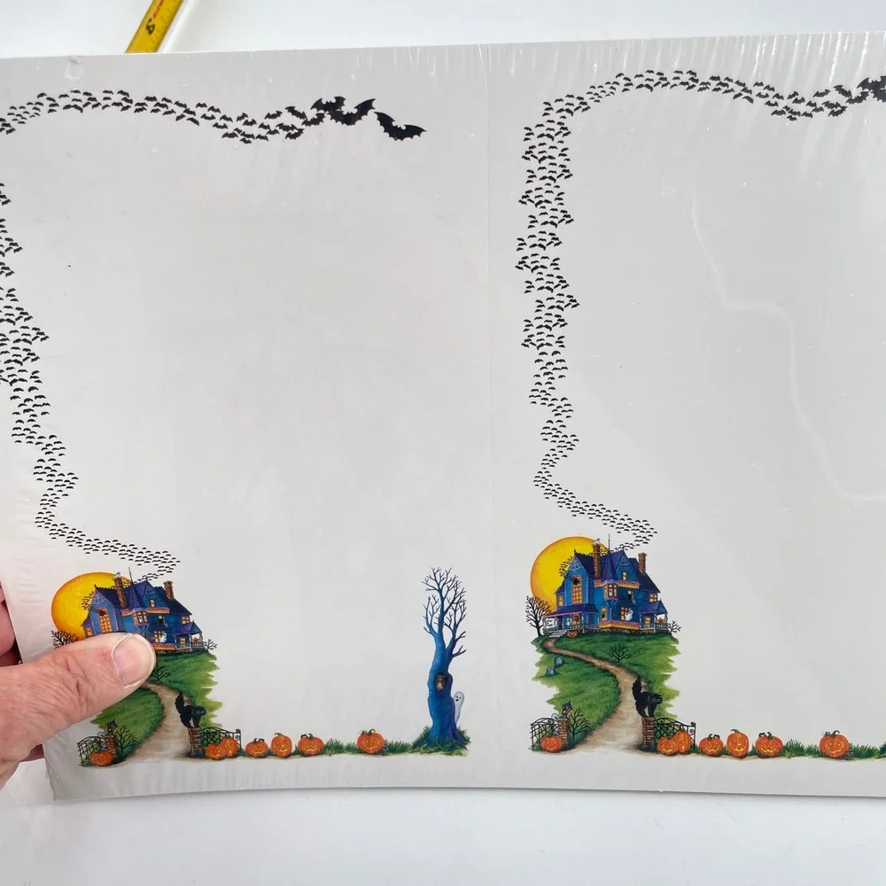 Vintage Halloween Stationery Set Haunted House Bats Skeleton 4 Packs New